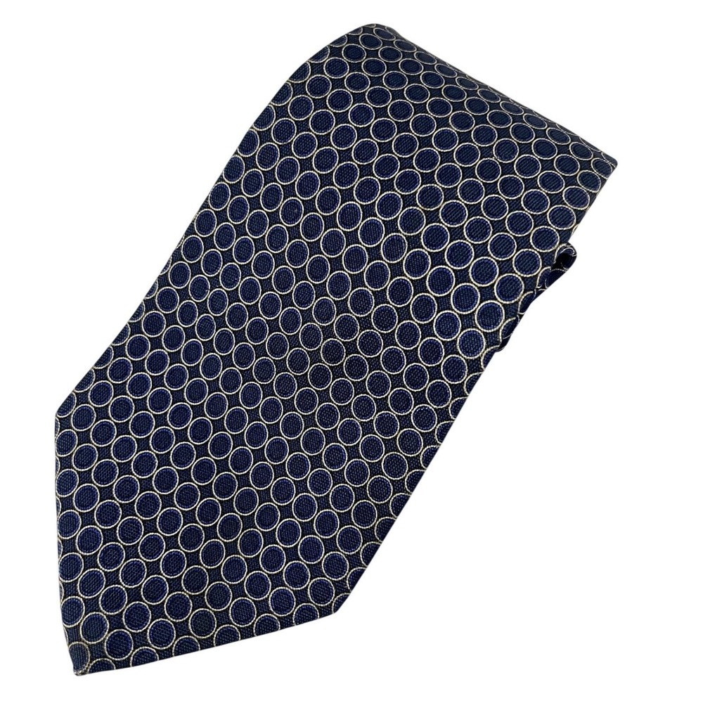 Vintage Lauren Ralph Lauren Geometric‎ Blue white Print Hand Finished Silk Tie